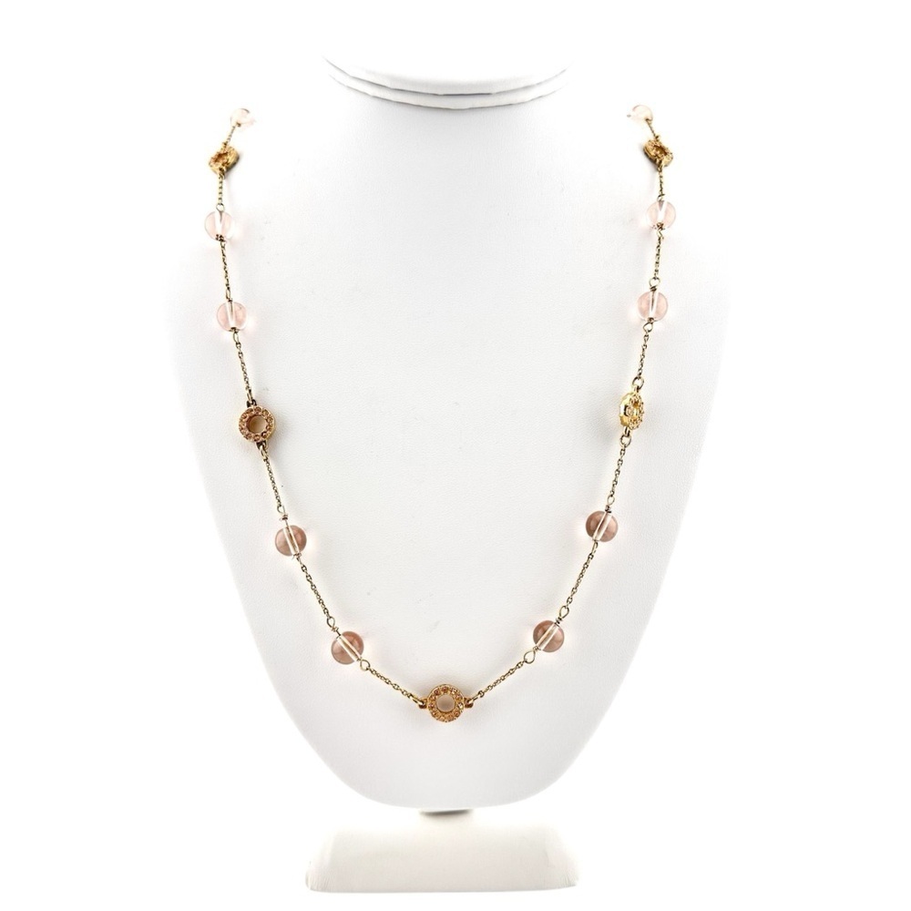 J Crew Necklace in Pink with Rhinestones and Gold Tone Setting and Chain - Picture 2 of 6